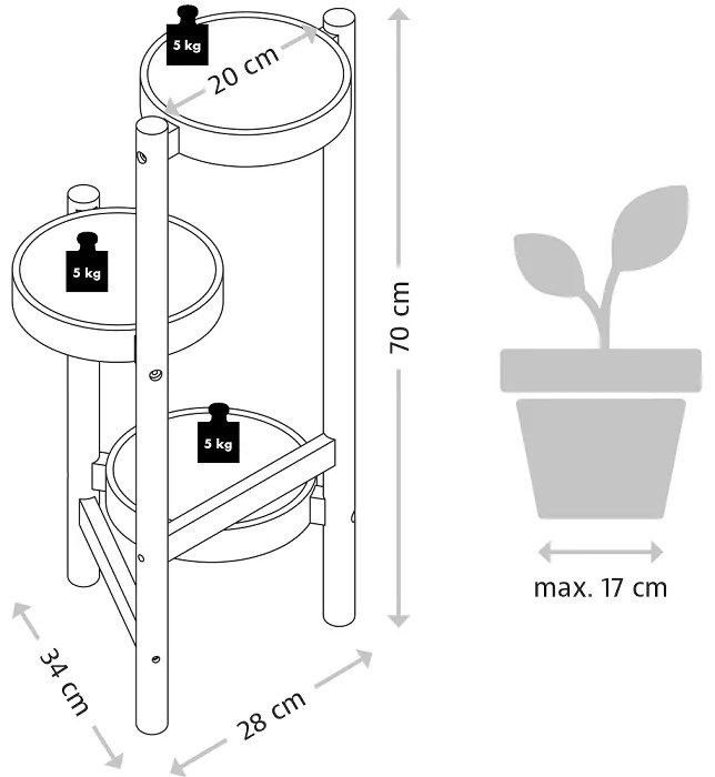 Kesper Stojan na kvety, 3-poschodový, drevo, biely