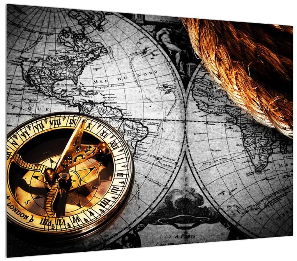 Historický obraz mapy sveta a kompasu (K011365K7050)
