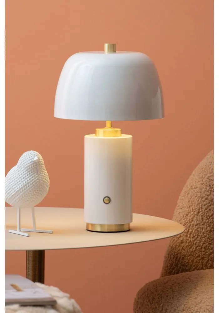 Biela LED stmievateľná stolová lampa s kovovým tienidlom (výška 30 cm) Freya – Leitmotiv