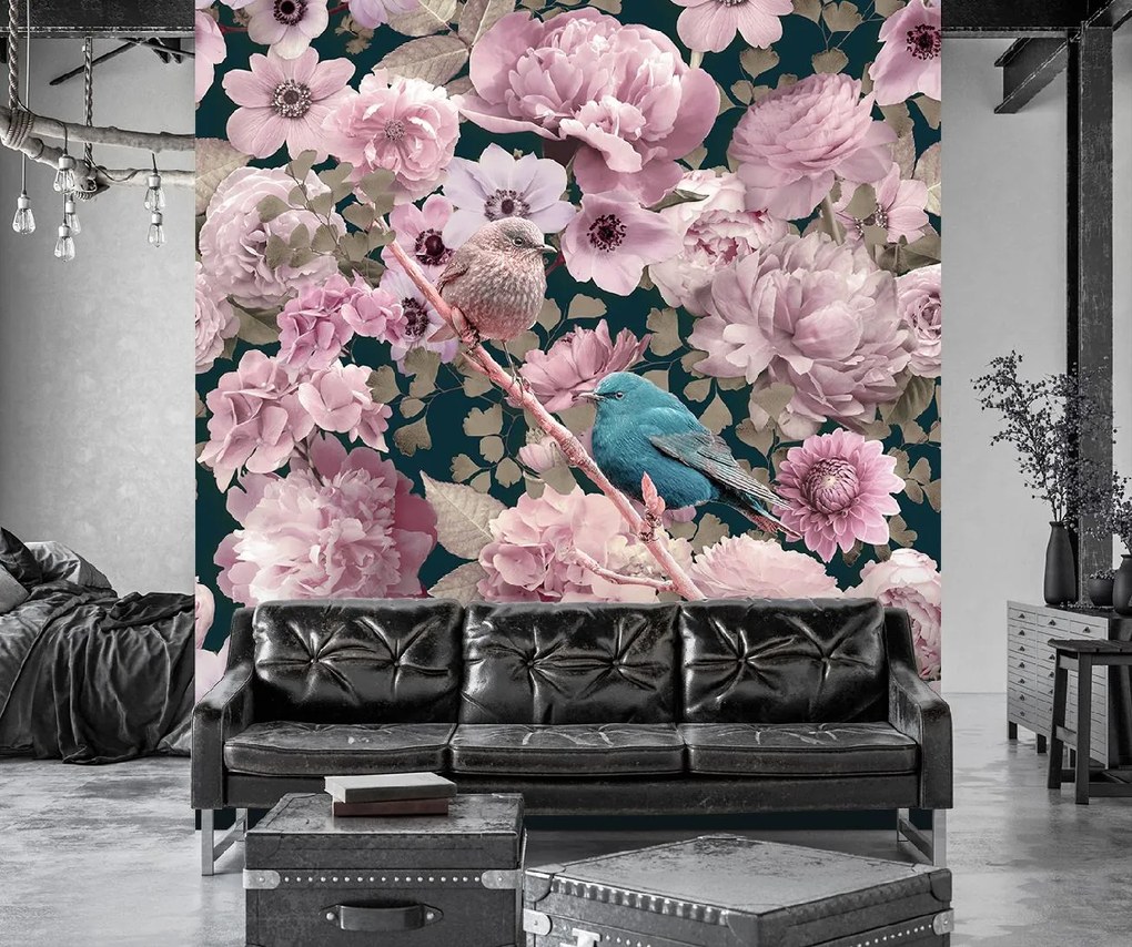 Gario Fototapeta Modrý vták na pozadí ružových ruží - Andrea Haase Materiál: Vliesová, Rozmery: 250 x 250 cm