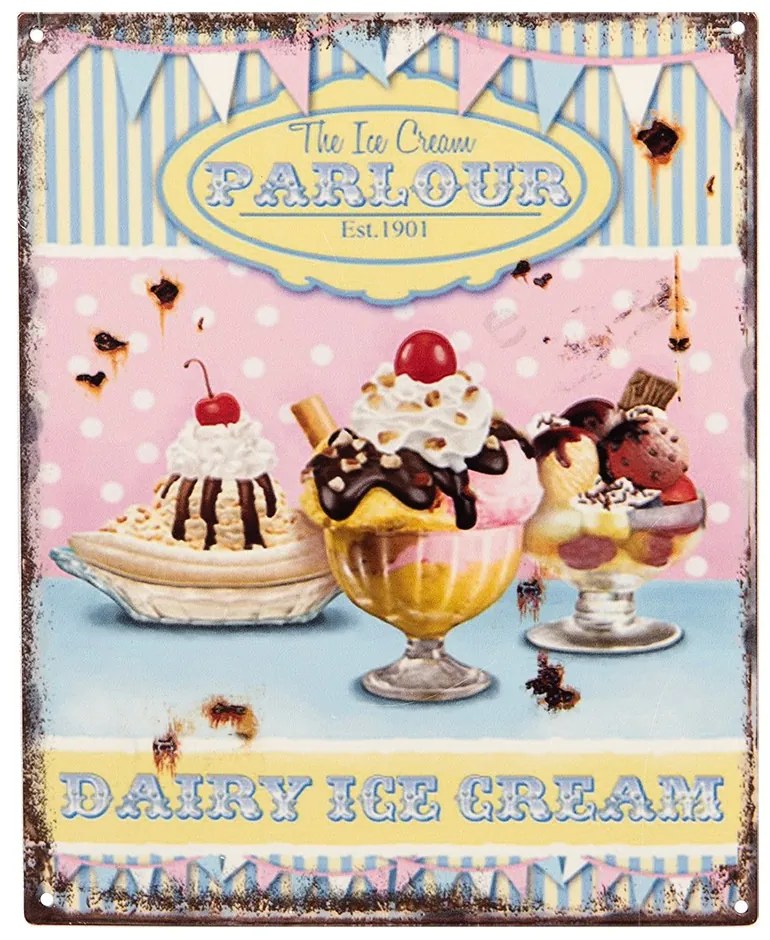 Kovová nástenná ceduľa so zmrzlinovými pohármi Parlour - 20*1*25 cm