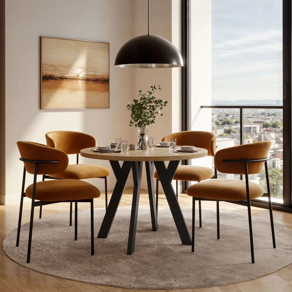 OKRÚHLY ROZKLADACÍ JEDÁLENSKÝ STÔL EWALD DUB KRAFT ZLATY + ČIERNY 100/140 cm