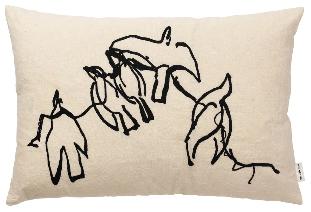 Ferm Living Poťah na vankúš s výšivkou Vuelo Natural 40 × 60 cm