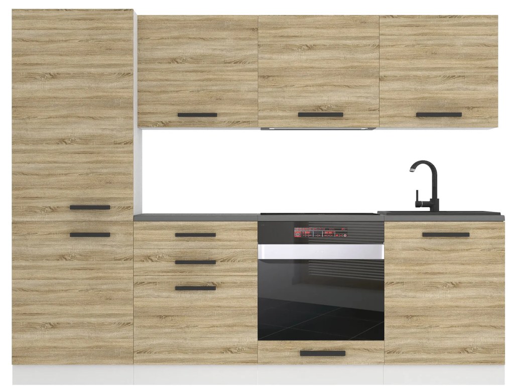 Kuchynská linka Belini Premium Full Version 240 cm dub sonoma s pracovnou doskou SANDY