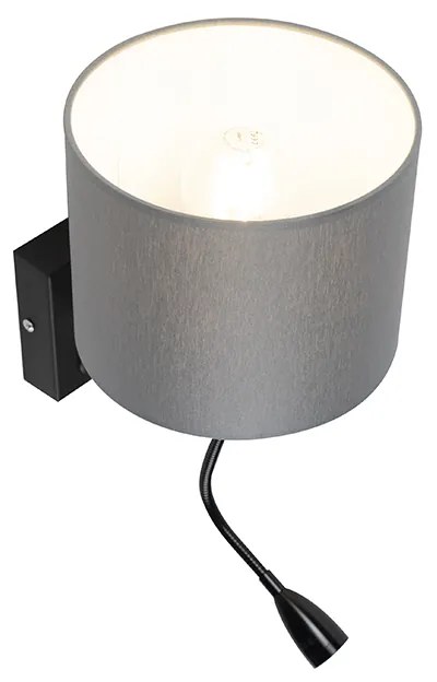 Moderná nástenná lampa čierna so sivým tienidlom - Brescia