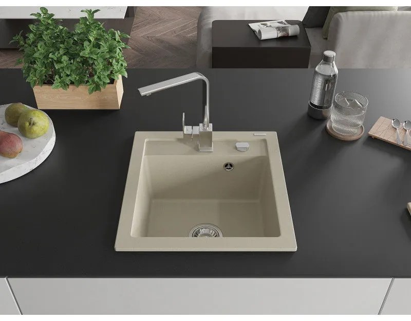 Mexen Vito, 1-komorový granitový drez 520x490x210 mm, chrómová batéria Rita, béžová, 6503-69-670300-00