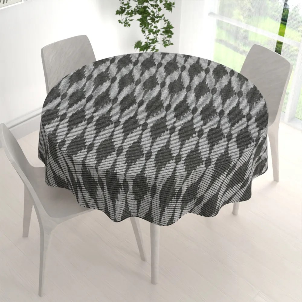 Biante Dekoračný okrúhly obrus Leona LN-048 Tmavo sivé obrazce a pásiky Ø 120 cm