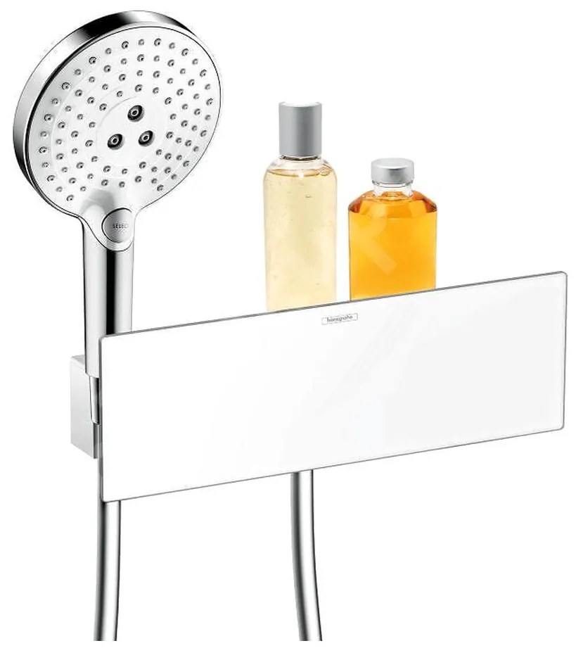 Hansgrohe FixFit, prípojka hadice Porter 300 so sprchovým držiakom a poličkou, biela/chróm, HAN-26456400
