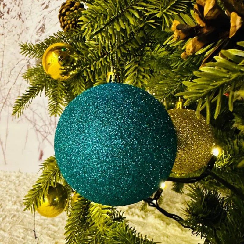 DECOLED Plastová koule, prům. 10 cm, paví zelená, 6x glitter