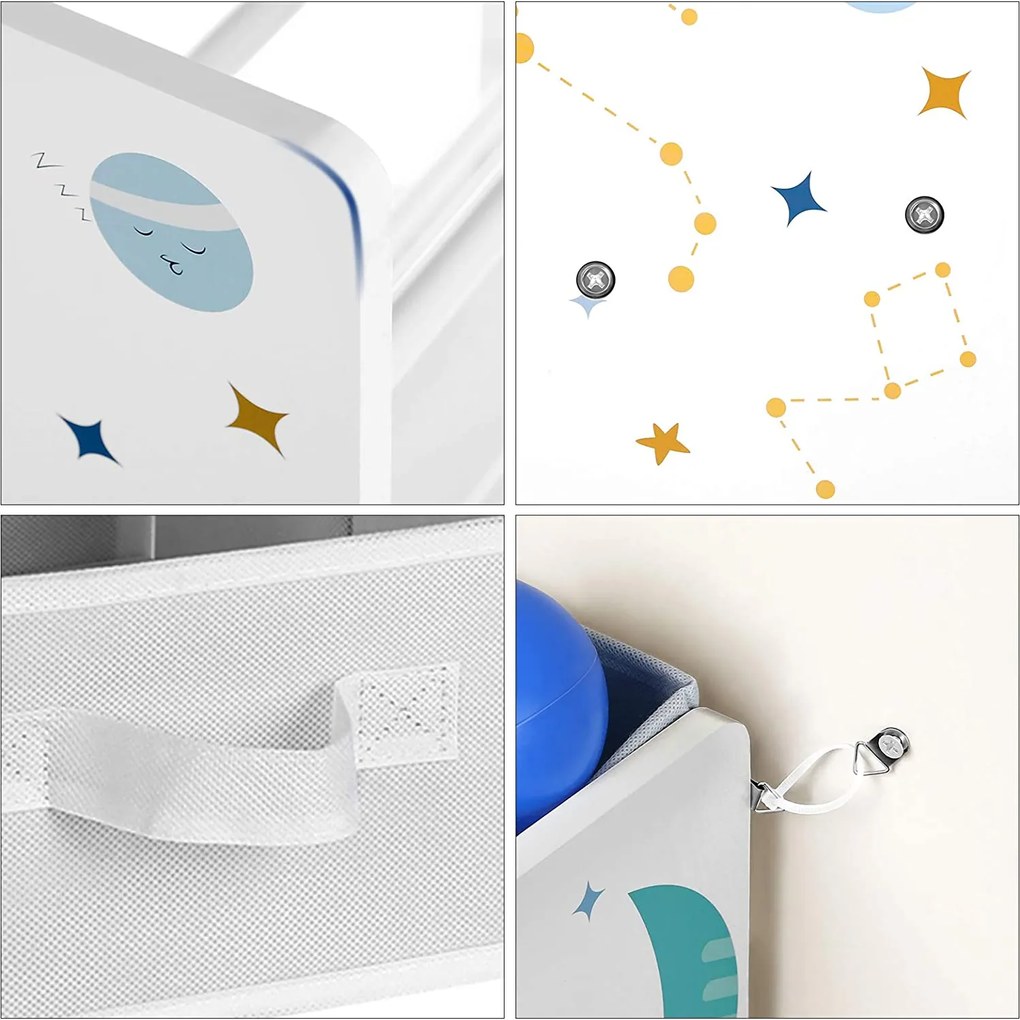 Detský regál na hračky, s 9 odnímateľnými boxmi, biela