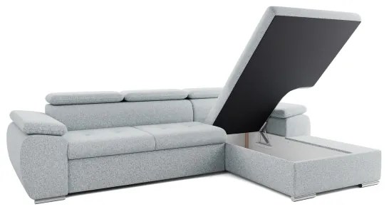 Rozkladacia rohová sedacia súprava v tvare L s úložným priestorom PADUA sivá pravá