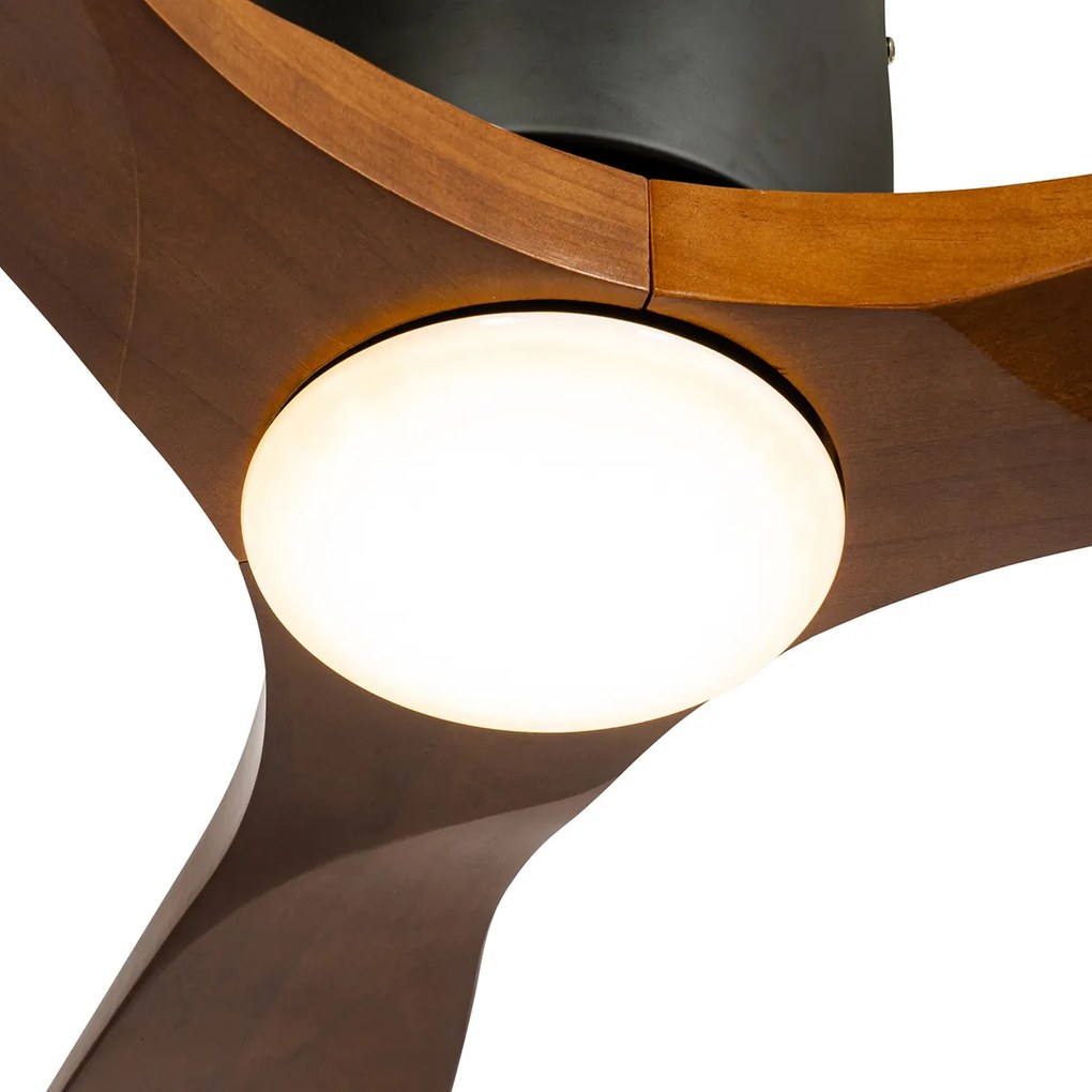 Stropný ventilátor čierny s drevom 131,5 cm vrátane LED stmievateľný s diaľkovým ovládaním - Jerri