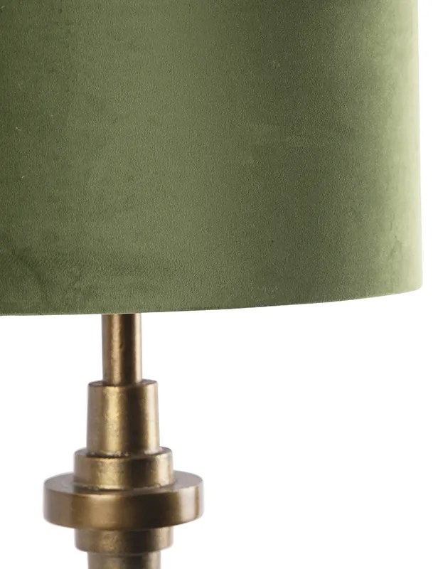 Stolná lampa bronzová s tienidlom zo zamatu zelená 40 cm - Diverso