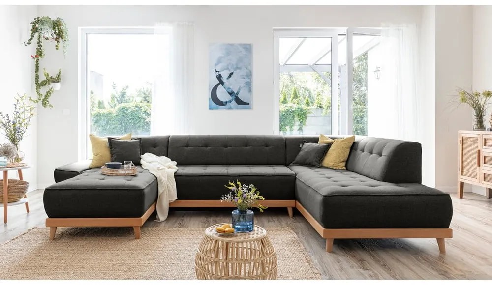 Tmavosivá rozkladacia pohovka do "U" Miuform Dazzling Daisy, pravý roh