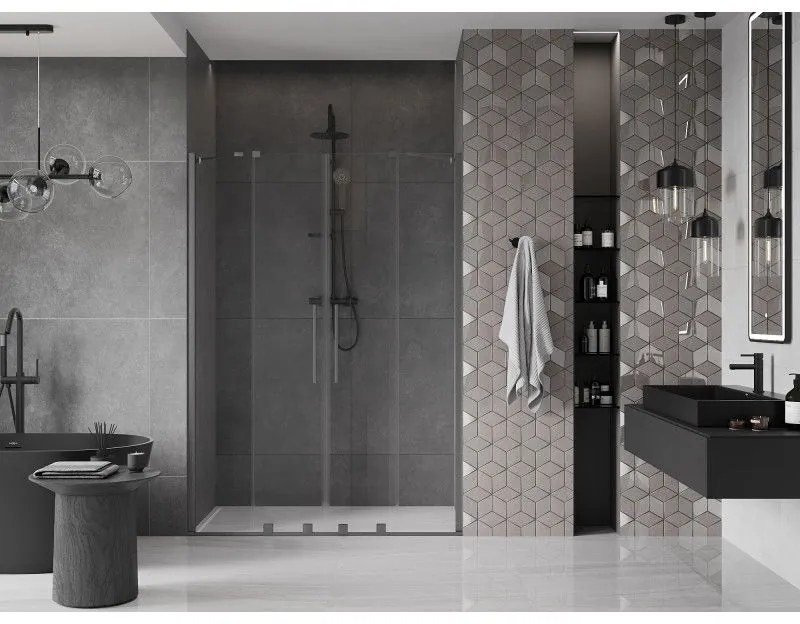 Mexen Velar Duo, posuvné dvere do otvoru 160x200 cm, 8mm číre sklo, grafitová matná, 871-160-000-02-66