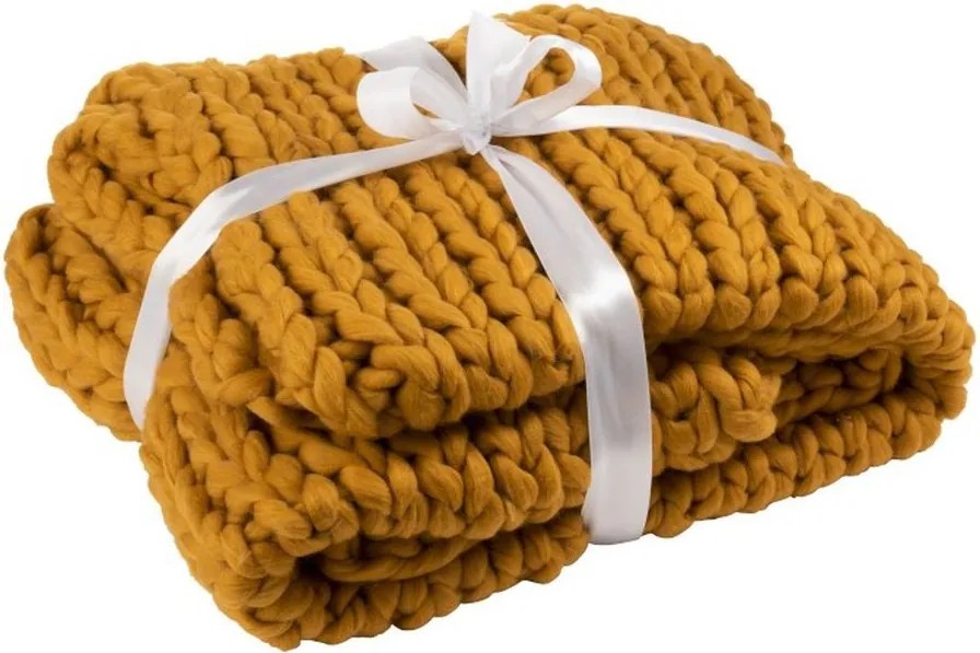 Pletený okrový pléd Tricot ochre - 152 * 127 cm