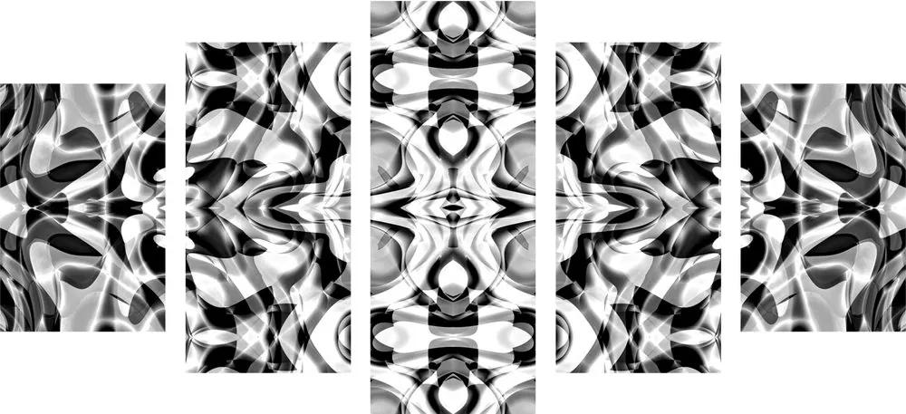 5-dielny obraz hypnotická abstrakcia v čiernobielom prevedení