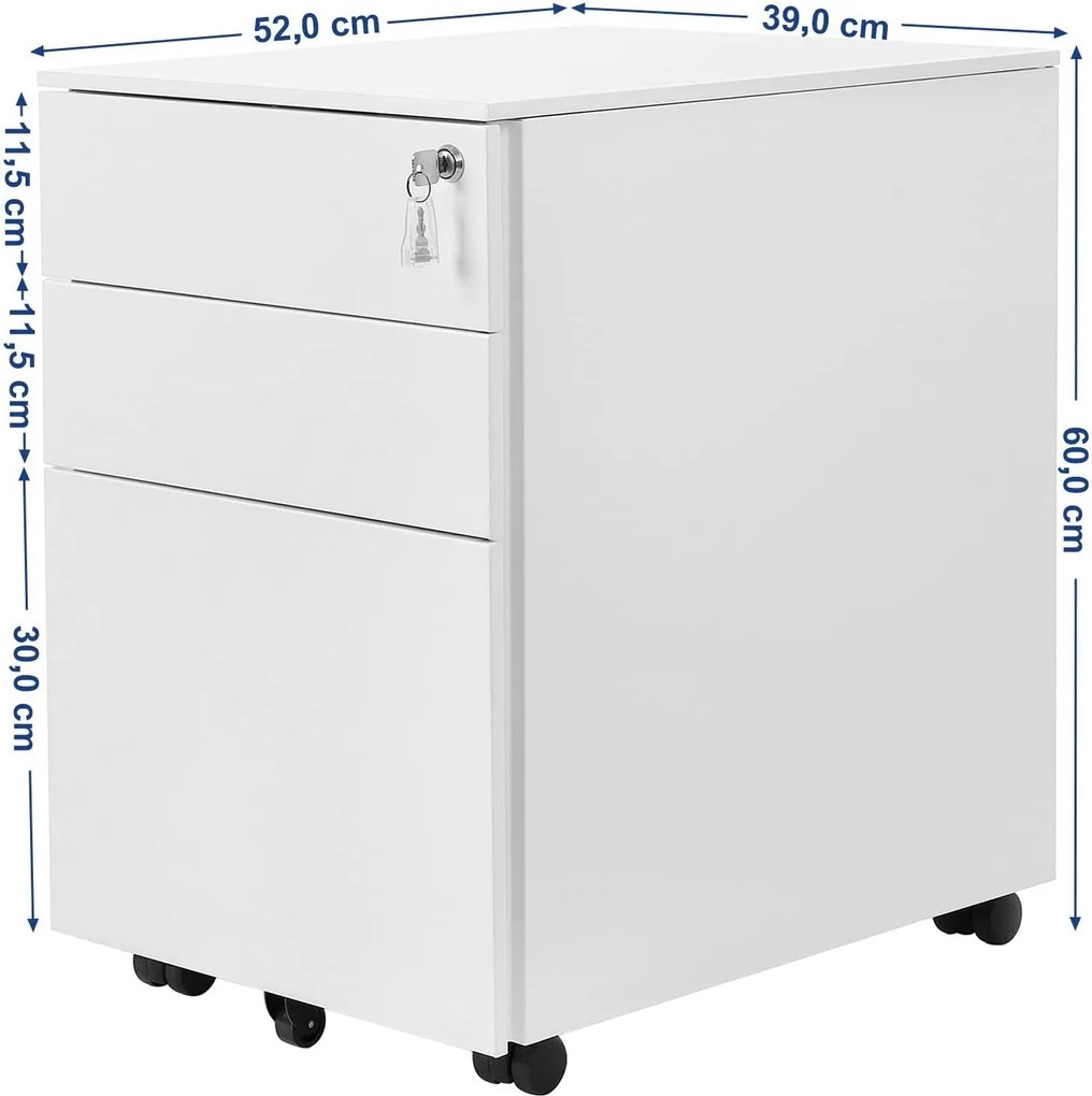 Pojazdná kartotéka s 3 zásuvkami, biela