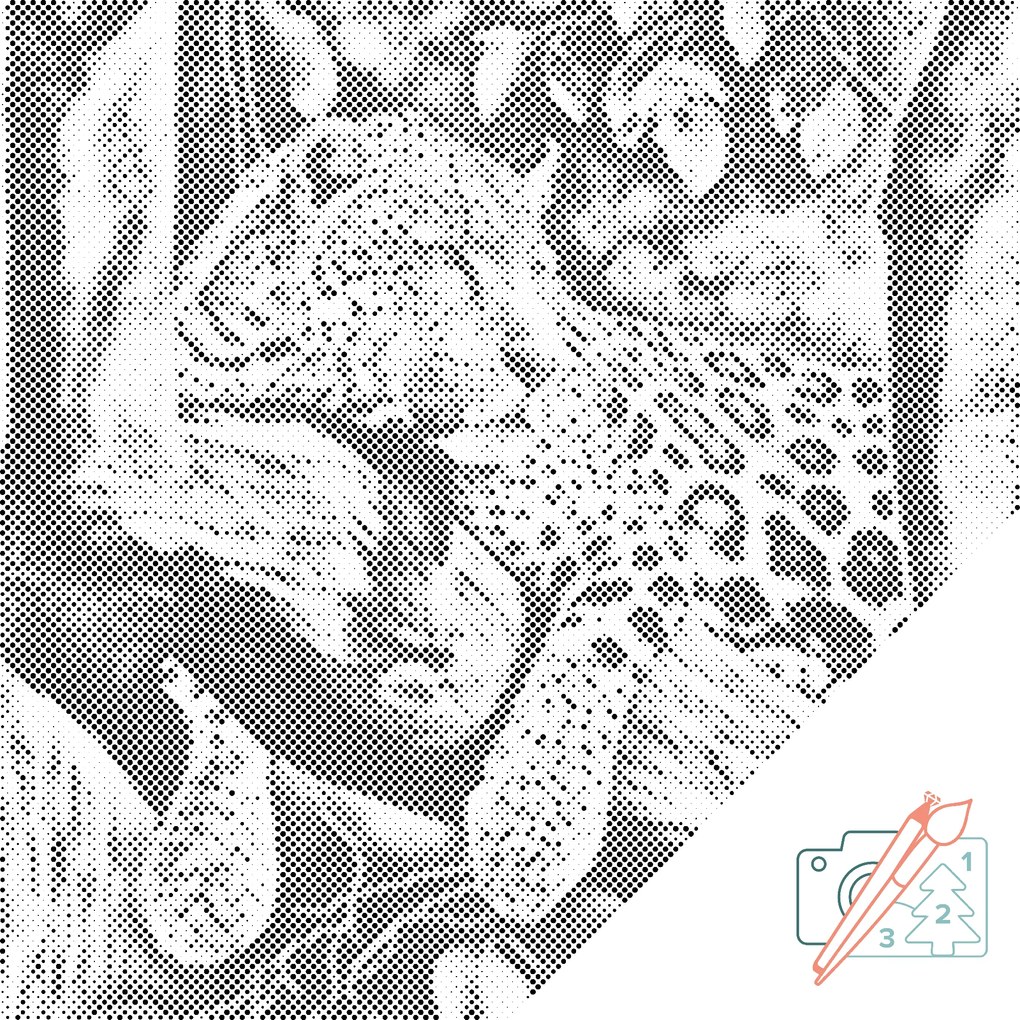 Gario Bodkovanie Zahľadený leopard Rozmery: 50 x 50 cm, Rámovanie: S vnútorným rámom, Farba bodiek: Zelená