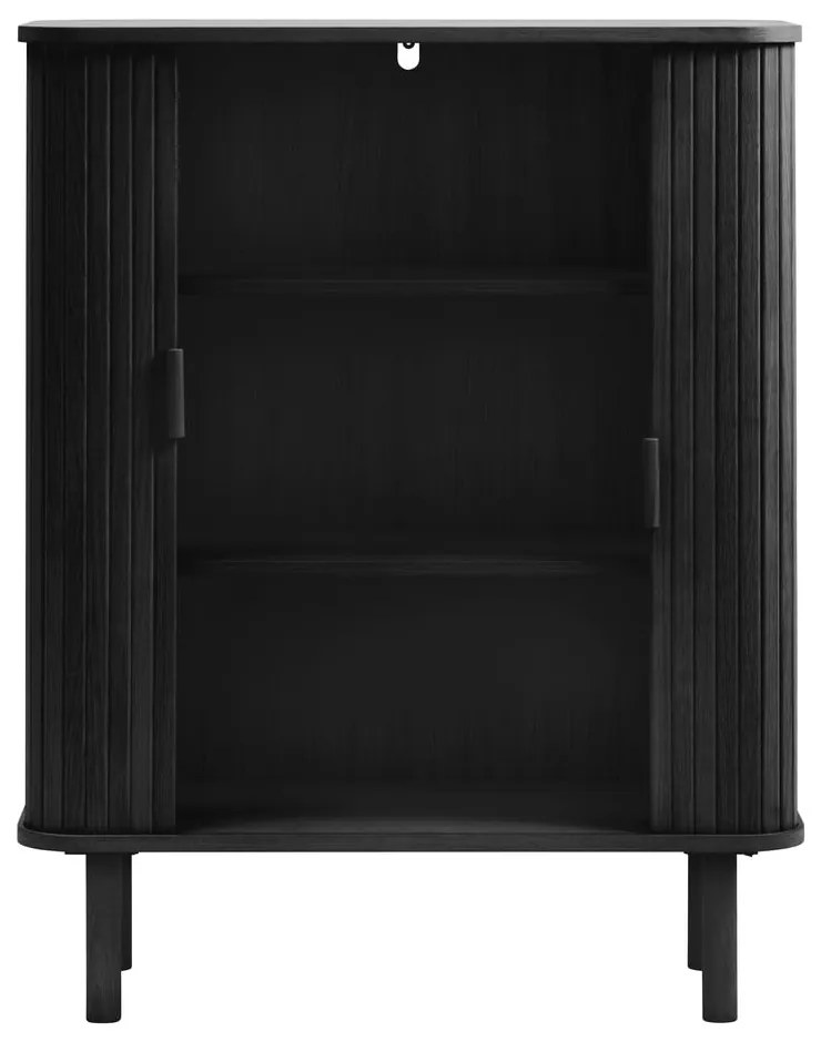 Čierna skrinka v dekore duba s posuvnými dverami 113x90 cm Cavo – Unique Furniture