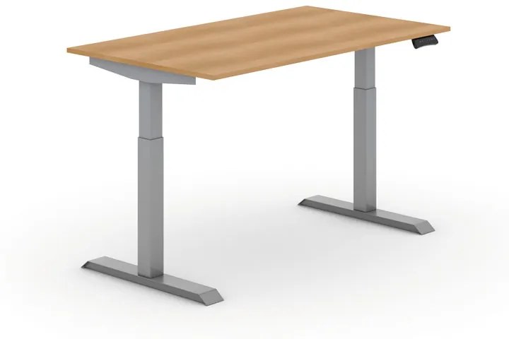 Výškovo nastaviteľný stôl PRIMO ADAPT, elektrický,1400x800x735-1235 mm, buk, sivá podnož