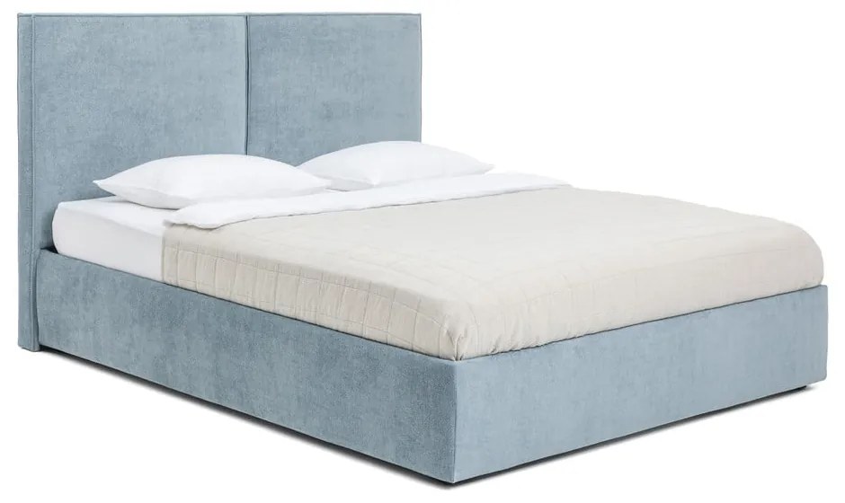 Modrá čalúnená dvojlôžková posteľ s úložným priestorom s roštom 160x200 cm Thessa Bold – Bonami Selection
