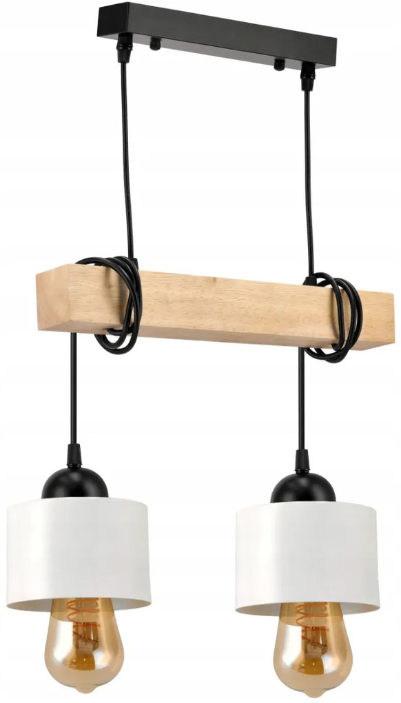 BERGE LED závesné stropné svietidlo, drevený trám, 2xE27, kovový pohárový luster