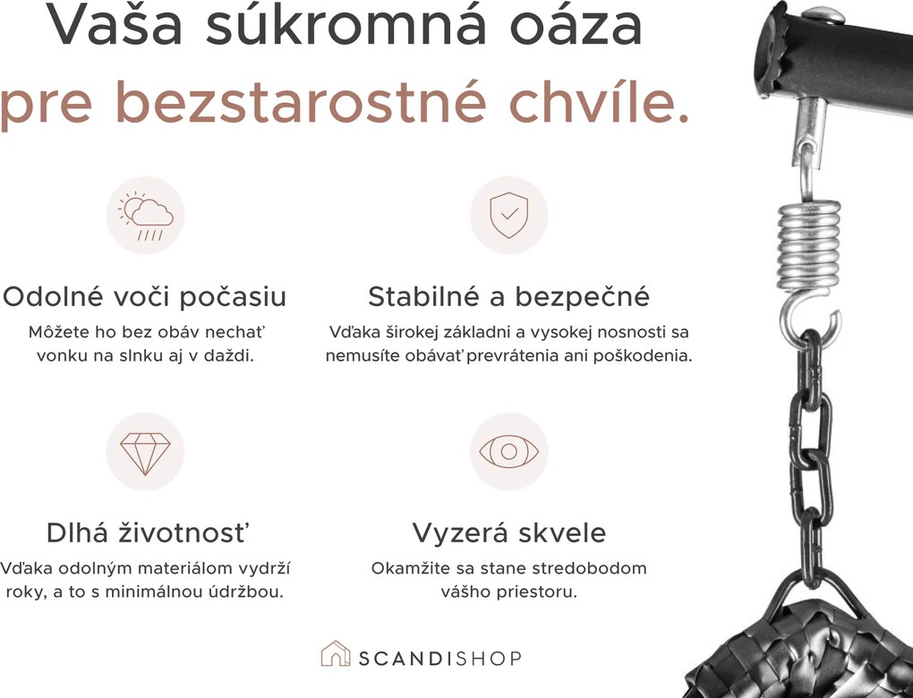 Biele závesné kreslo KOKON bez stojanu, bielo-sivý vankúš