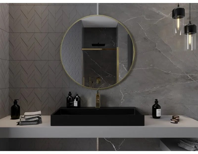 Mexen Loft, okrúhle kúpeľňové zrkadlo 90 cm, farba rámu zlatá lesklá, 9850-090-090-000-50