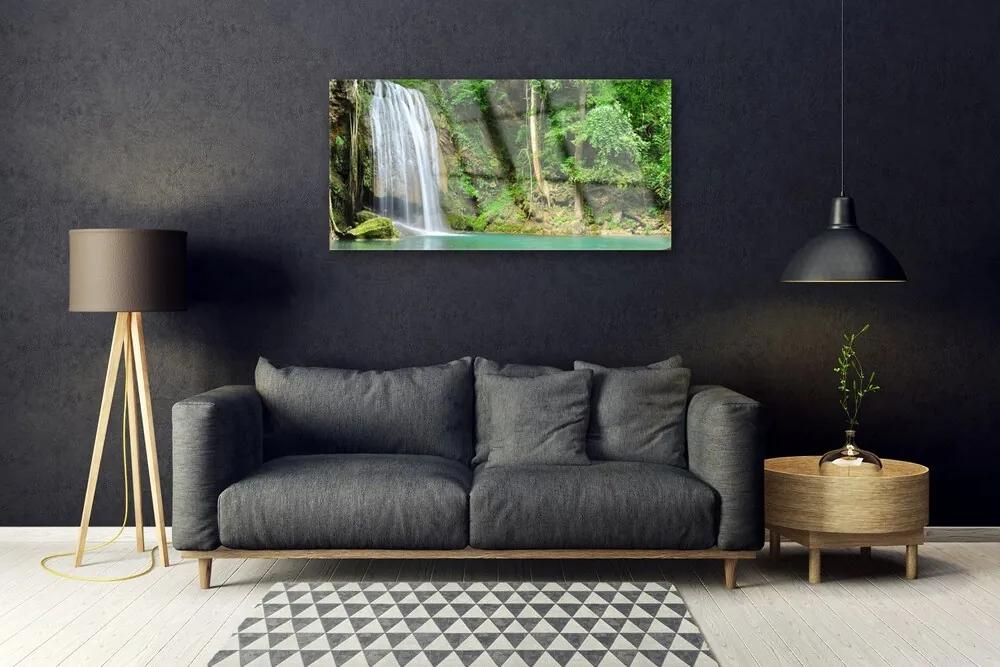 Skleneny obraz Vodopád les príroda 100x50 cm
