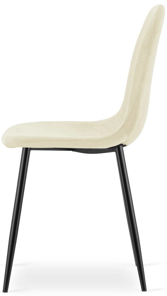 Béžová zamatová stolička COMO s čiernymi nohami
