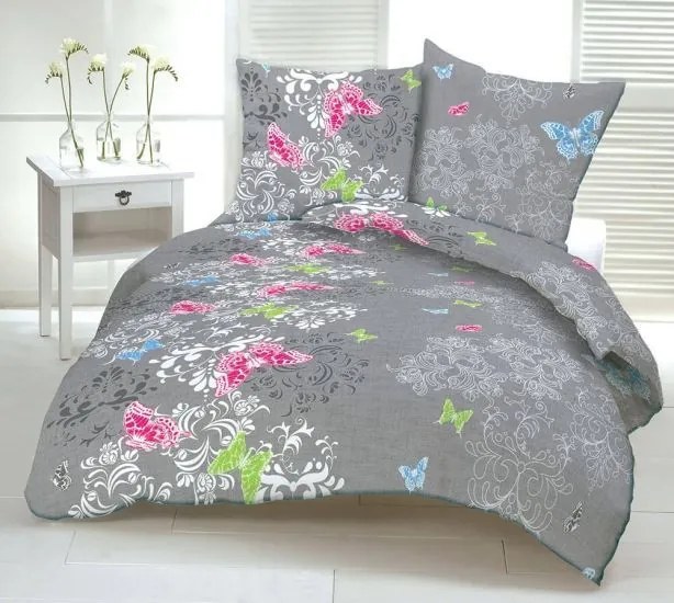 BUTTERFLY GREY krepové obliečky DeLuxe Rozmer obliečok: 140x200 cm, Obsah balenia: Set Balenie