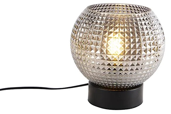 Stolná lampa v štýle art deco čierna s dymovým sklom - Sphere
