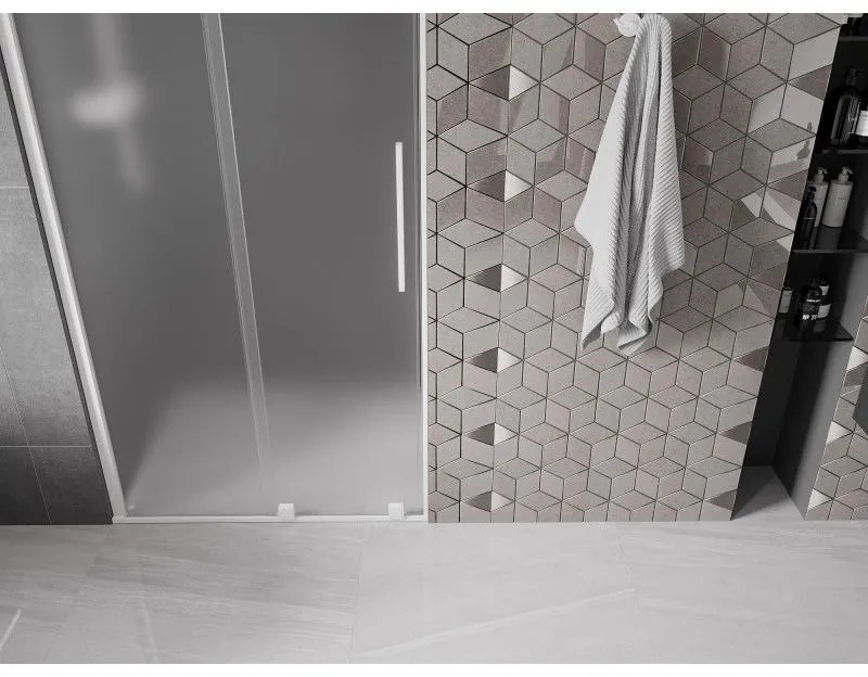 Mexen Velar, posuvné sprchové dvere do otvoru 90 cm, 8mm sklo námraza, biela matná, 871-090-000-31-20
