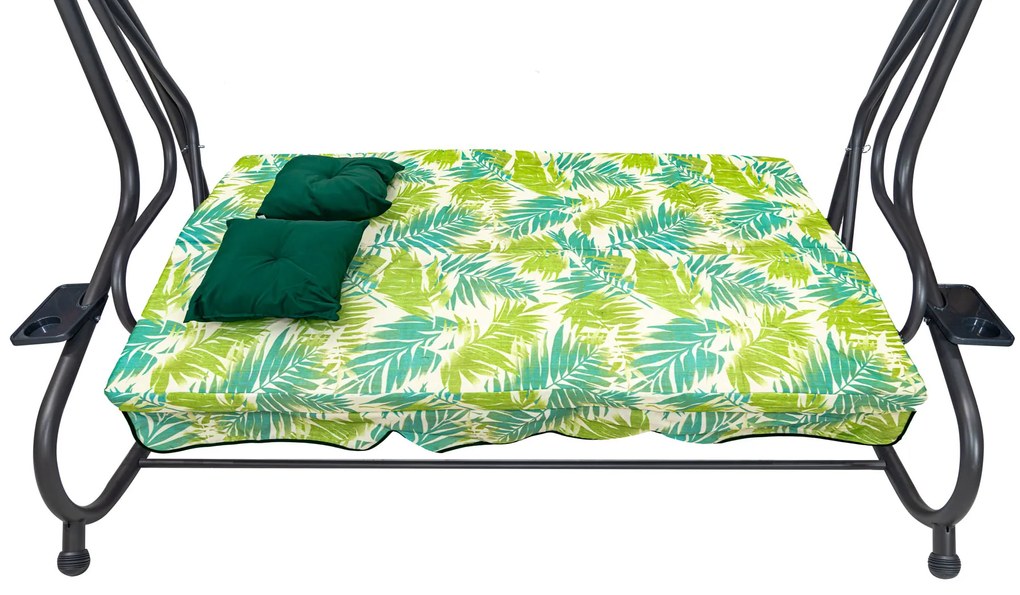 Záhradná hojdačka so strieškou, skladacia 2x1 so vzorom palmových listov