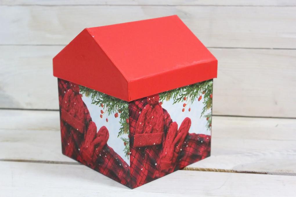 Ozdobná krabica domček s vianočným motívom 1. (12,5x16x12,5 cm)