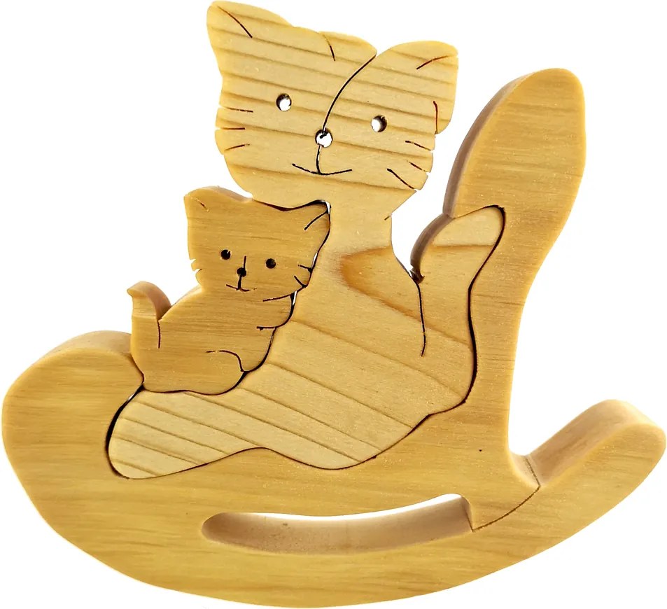 AMADEA Drevené puzzle hojdacia mačka, masívne drevo dvoch druhov drevín, 14 cm