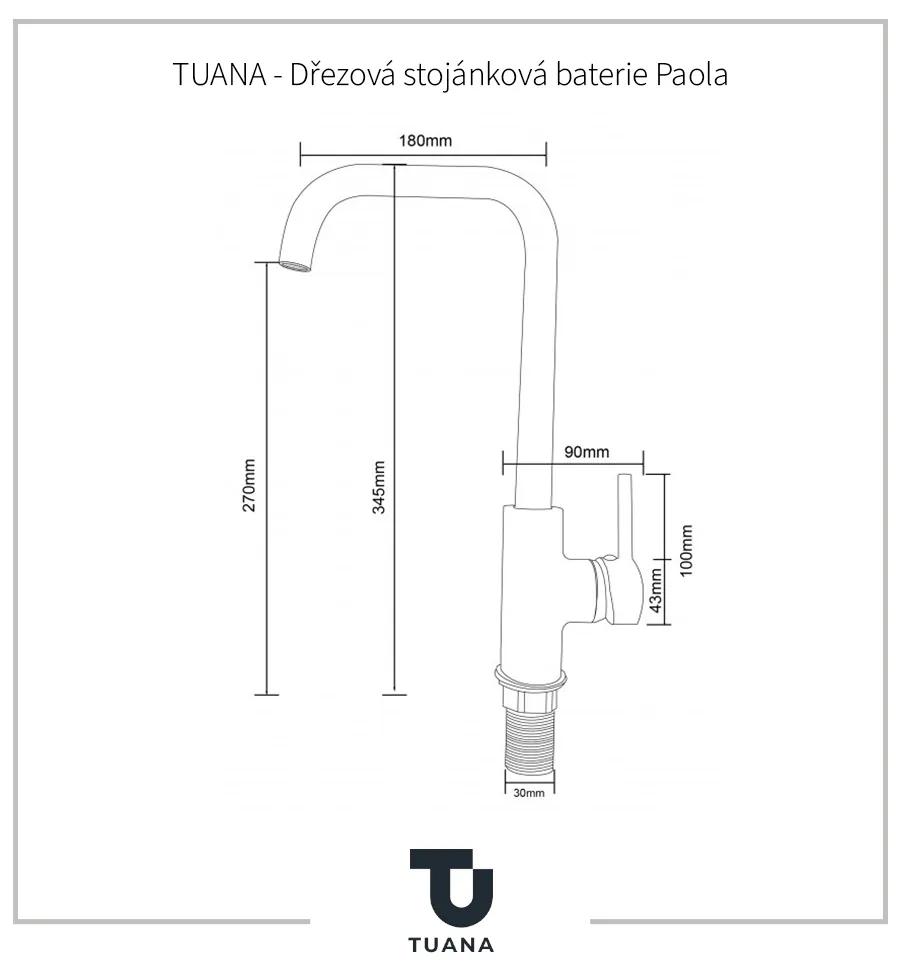 Tuana Paola, drezová stojanková batéria s otočným ramenom h-345, čierna matná, CER-TU-428380