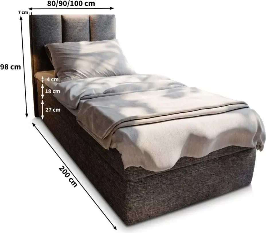 AKCE Čalúnená posteľ boxspring MERALIS 80x200 cm sivá II. akosť Matrac: Matrac Bonell pružinový