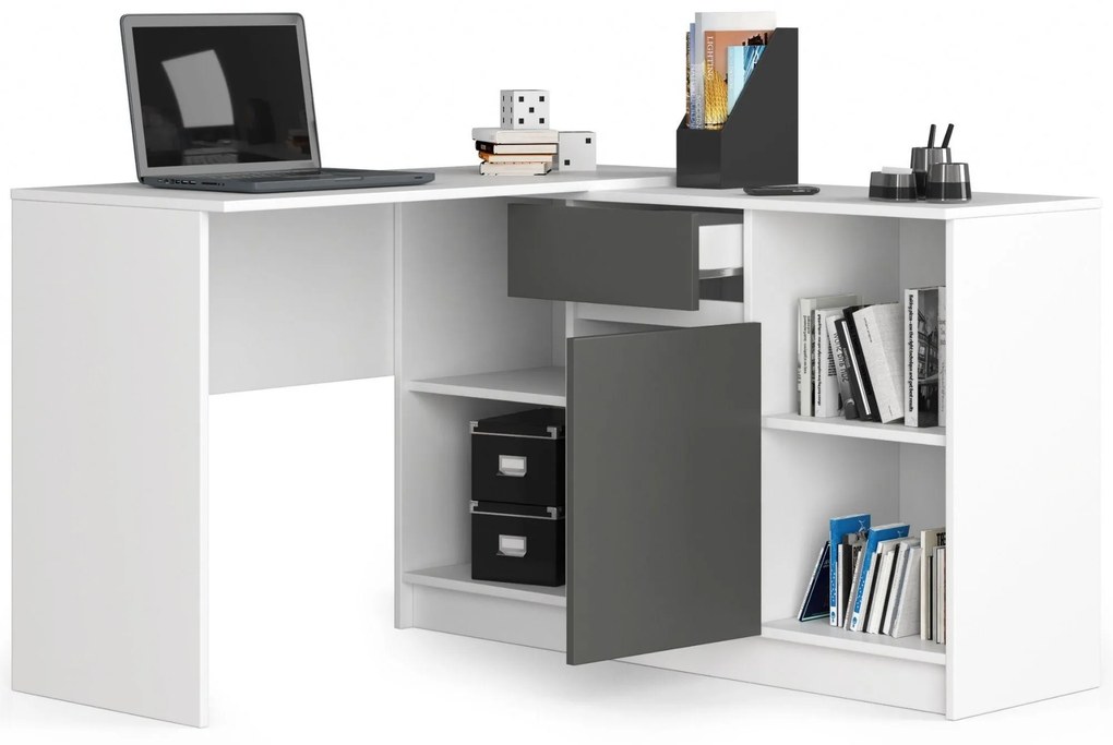 Rohový PC stolík Bahar (biela + sivá). Akcia -20%. Vlastná spoľahlivá doprava až k Vám domov. 1128849