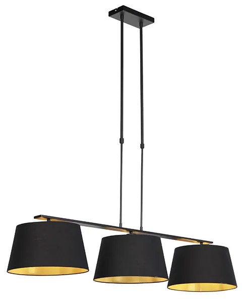 Závesné svietidlo s čiernymi a zlatými tienidlami z bavlny 32 cm - Combi 3 Deluxe