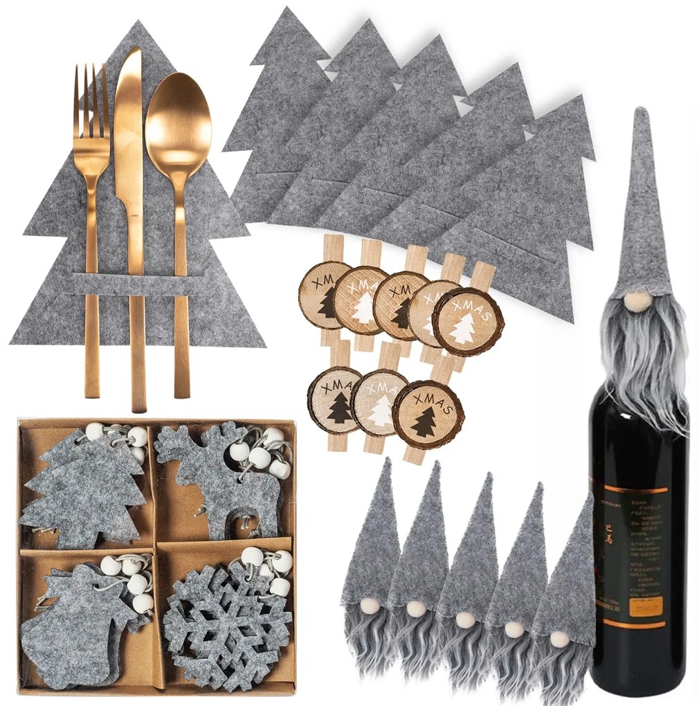 Sada 42 ks vánočních dekorací Frost šedá