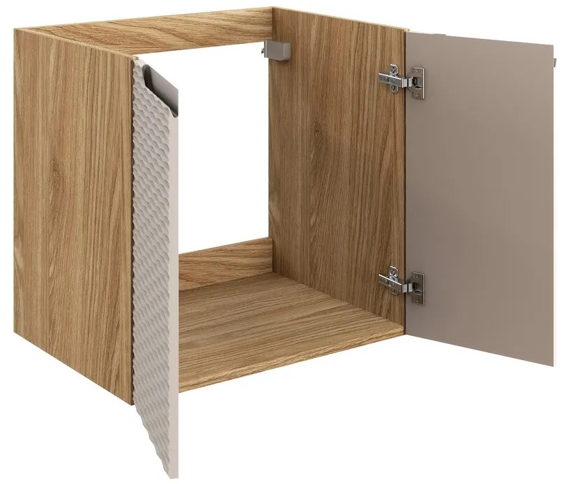 Závesná skrinka Ocean Sky II so zápustným umývadlom 60 cm béžová/dub olejovaný