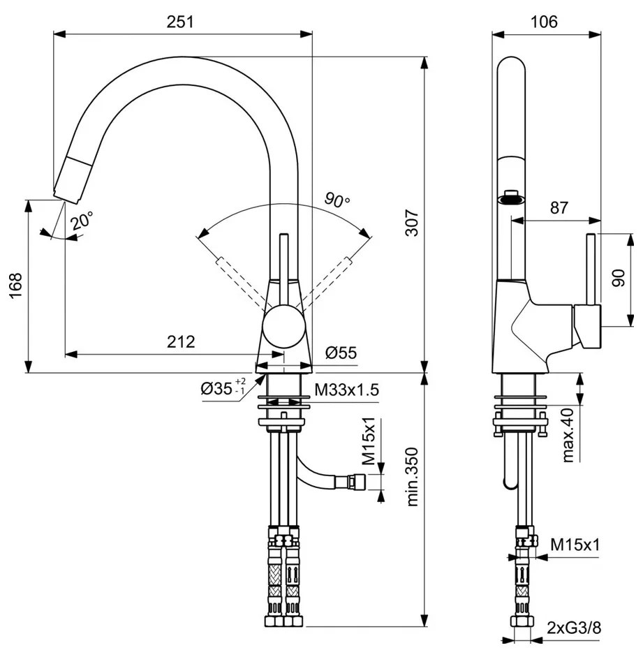 Ideal Standard Nora - Kuchynská batéria s vyťahovacou sprchou, chróm B9330AA