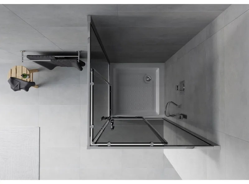 Mexen Rio, štvorcový sprchovací kút s posuvnými dverami 70 x 70 cm, 6mm šedé sklo, chrómový profil + biela vysoká vanička Rio, 860-070-070-01-40-4510