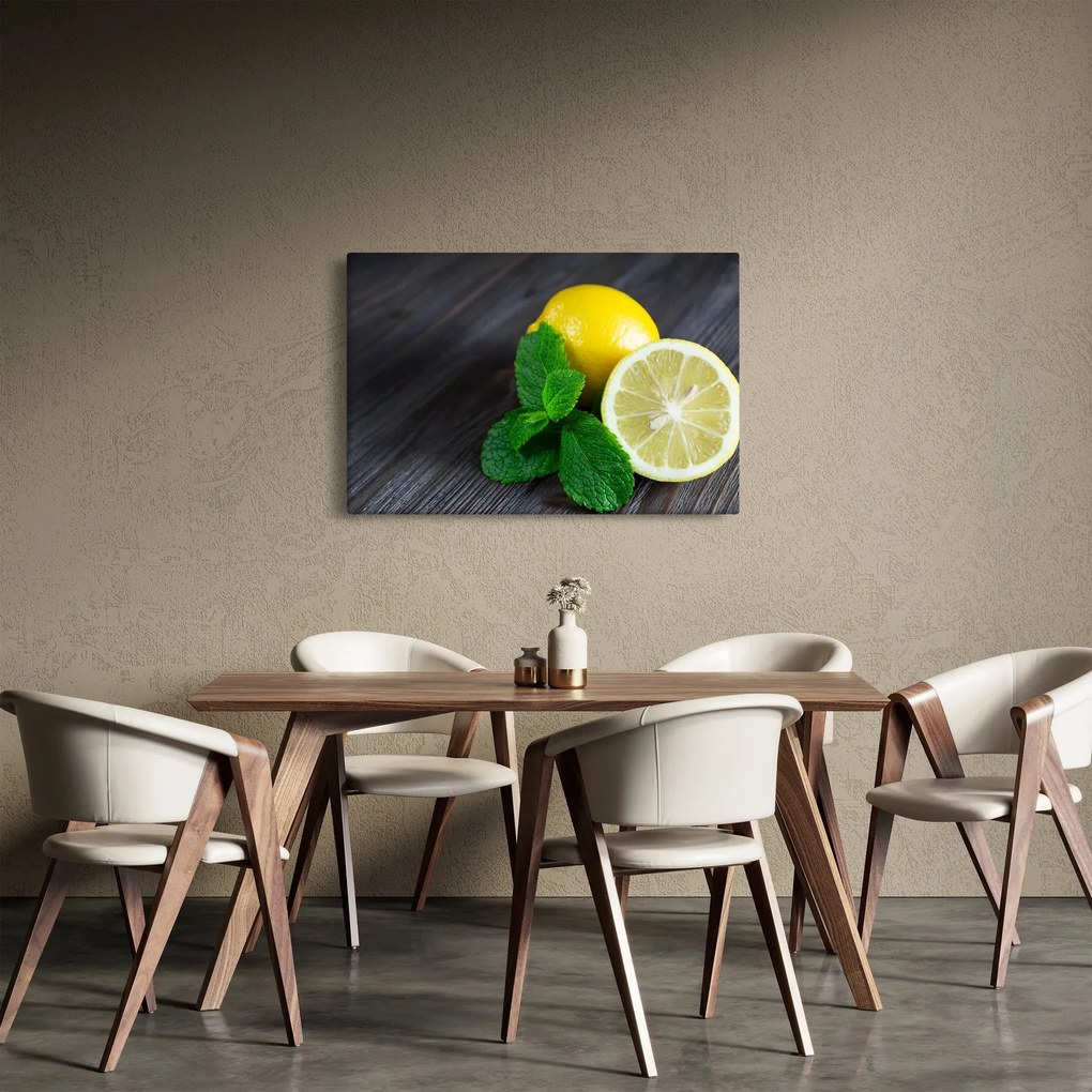 Obraz citrónov a mäty na stole (90x60 cm)