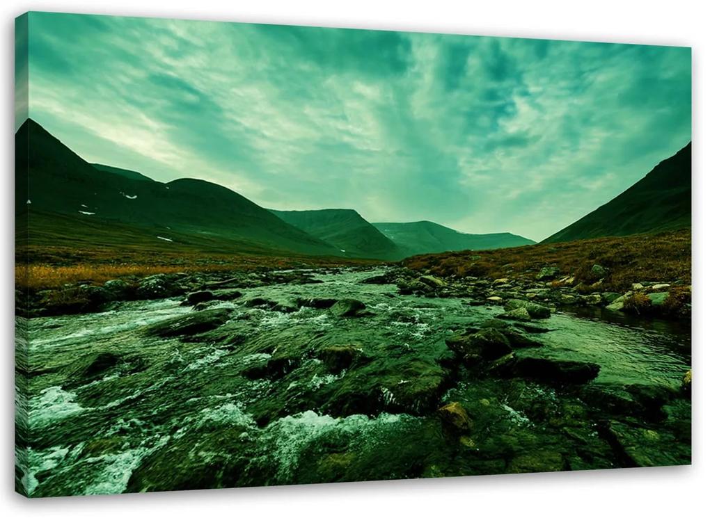 Gario Obraz na plátne Rútiaca sa rieka v zelenej farbe Rozmery: 60 x 40 cm