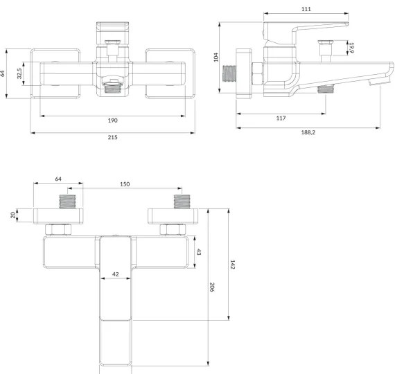 OMNIRES PM7430CR - Vaňová batéria PARMA lesklý chróm