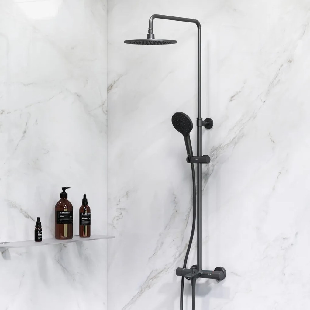 Sprchový systém AM.PM Like F07LA522 s termostatickou vaňovou a sprchovou batériou, čierny