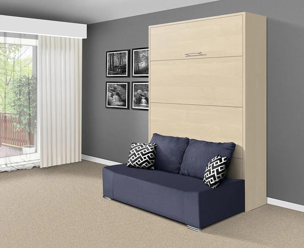 Nabytekmorava Sklápacia posteľ s pohovkou VS 21058P 200x140 farba pohovky: Modrá, Typ farebného prevedenia: Dub sonoma svetlý / dvere biele LESK